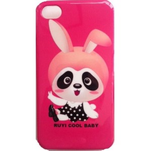 Coque Arrière Motif Lapin baby sur fond rose brillant Apple Iphone 4 /4S