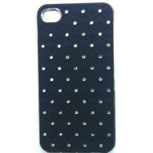 Coque Arrière Aluminium strass sur fond noir Apple Iphone 4 / 4S