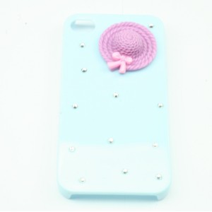 Coque bleu ciel strass avec chapeau pour Iphone 4/4S