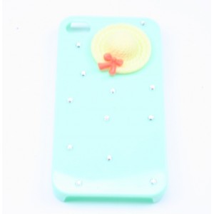 Coque bleu strass avec chapeau pour Iphone 4 / 4S