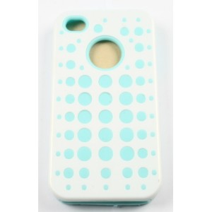 coque iphone 4 /4s blanche a point bleu ciel semi rigide